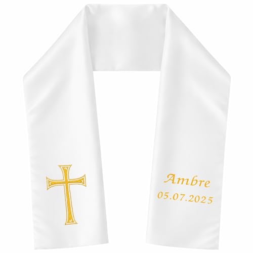Étole baptême personnalisée satin blanc pour trouver une tenue adulte