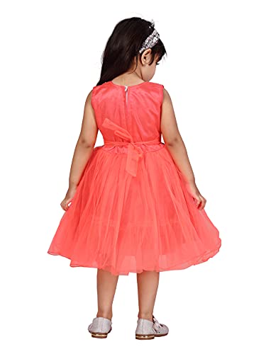 Image of MUHURATAM Girl's Net Fit and Flare Knee-Length Dress
