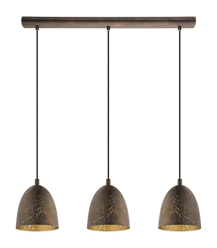 EGLO Pendellampe Safi, 3-flammige Vintage Pendelleuchte Esstisch im Industrial Design, Retro Hängelampe aus Stahl in Braun, gold, E27 Fassung
