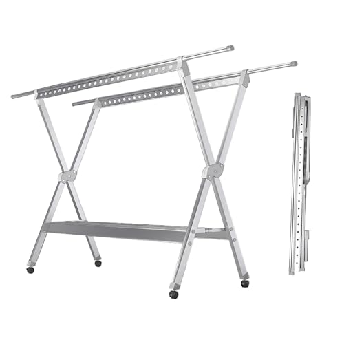 Clothes Rack on Wheels, Adjustable Laundry Rack for Long Garments and Bedding, Sturdy Design with Shoe Racks, Ideal for Large Amounts of Washing and Towels