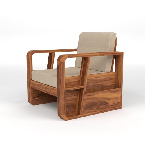 Image of KINGS HOME FURNITURE Sheesham Wooden 4 Seater Sofa for Living Room | Solid Wood Sofa with Side Newspaper Holder | Rosewood Sofa Set for Home & Office | Lounge (Honey Finish, 4 Seater)