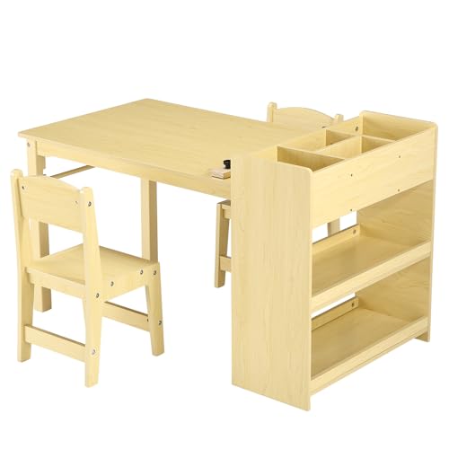 dainslef Toddler Craft Play Wood Activity Desk Kids Art Table with Large Storage Shelves for Writing Drawing,Nursery, Children's Wooden Furniture for Daycares, Classroom Home