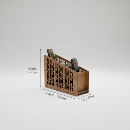 Image of Wooden Remote Control Holder - 4 Slot Remote Organizer Stand for Coffee Table TV Remote Caddy Storage Box for Living Room & Desk Size 7 x 5 x 2.5 Inches