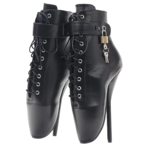 SKLKHO 18CM High Heel Ballet Boots - Pointed Toe Metal Locking High Shoes for Gothic Y2K Party Night Out Evening Dress Black 11