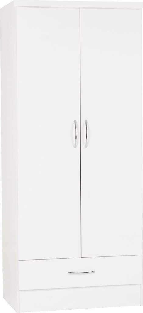 NEVADA 2 DOOR 1 DRAWER WARDROBE - WHITE GLOSS - SECONIQUE  | TJ Hughes