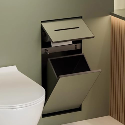 Toilettenpapierhalter Unterputz 2-in-1-Badezimmernische zum Verfliesen, Versteckter Mülleimer und Toilettenpapierhalter, Platzsparender, Moderner Kosmetiktuchhalter