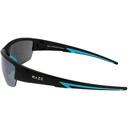Image of Raze Eyewear Checkmate Sports Sunglasses Black Matte Frame UV400 Glasses with Blue Accents & Smoke Lens