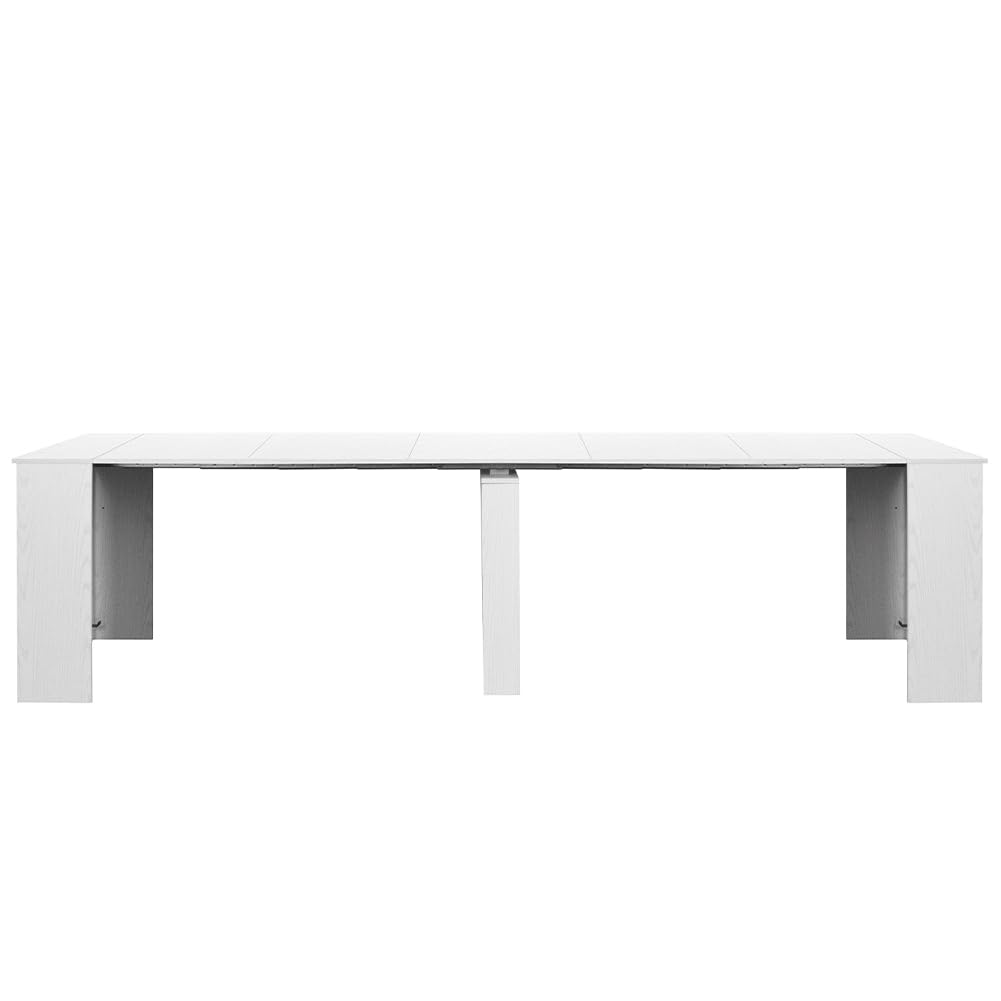 Shally Dogan Tavolo Allungabile per Cucina, Ingresso e Sala da Pranzo, Consolle Salvaspazio Richiudibile da 3 Metri con 5 Pannelli, Design Moderno ed Elegante, Apertura Semplice (Bianco Frassinato)