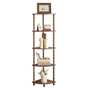 MaxSmeo Corner Shelf, 5-Tier Corner Bookshelf for Small Spaces, Stylish Corner Storage Display Shelves for Bedroom, Bathroom, Kitchen, Living Room (Rustic Brown)