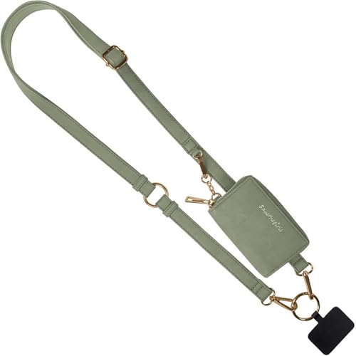 Save the Girls Clip and Go Brushed Vegan Phone Lanyard (Sage) - Crossbody Phone Case with Pouch Adjustable and Removable Shoulder Strap and Wristlet Strap