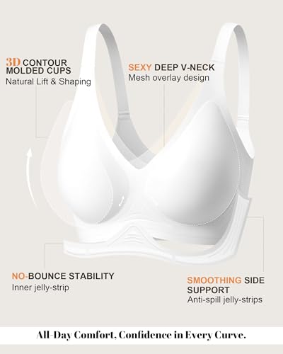 Image of As Fairy 2026 Bras for Women No Underwire Deep V Mesh Wireless Bra Jelly Supportive Seamless Soft Lift T-Shirt Bra