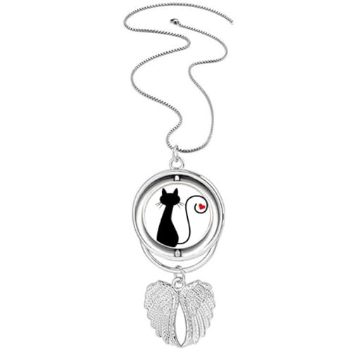 Collier pendentif cœur chat assis silhouette ailes ange bijoux femme tendance