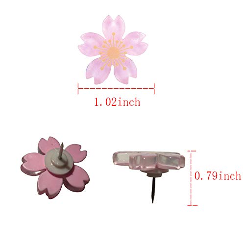 Xqingmei Sakura Push Pins 30 Pieces Pink Resin Cherry Blossoms Push Pins Decorative Push Pins Flower Thumbtack For Message Photo Postcard Note Paper (Cherry Blossoms) #TOP1