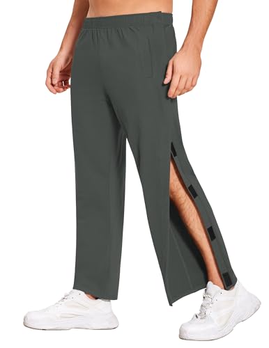 Deyeek Men's Tear Away Pants 2 Side Snap Open Bottom Sweatpants Loose Fit Casual Post Surgery Pants with Pockets