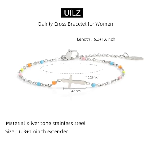 UILZ Dainty Colorful Beads Cross Bracelet for Women 18K Gold Plated Minimalist Bead Cross Bracelet Christian Bracelet Gifts Religious Cross Jewelry for Religious Believers2