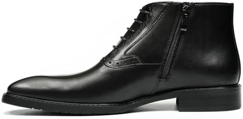 Santimon Men's Genuine Leather Handmade Brogues Chelsea Boots Fashion Formal Dress Side Zip Ankle Boots Black 11 US | Image 2