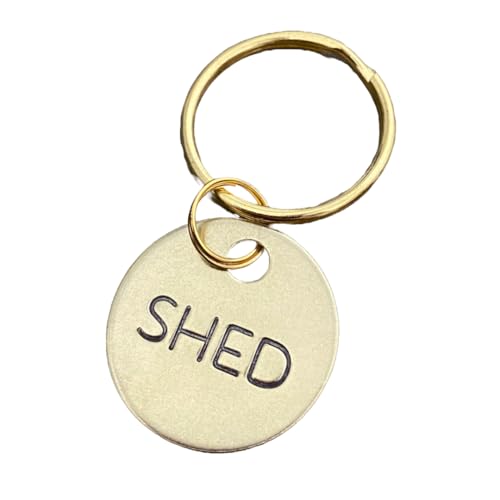 Top Shelf Tags Metal Key Label Keychain - Simple Keychain Identifier Tag with Keyring - Key Organization ID Fobs - Brass Hand-Stamped Engraved Gold