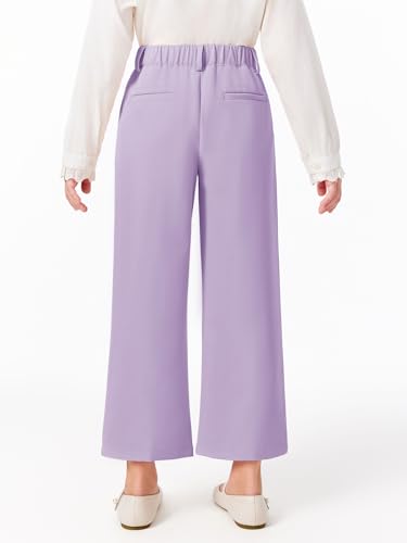 Image of Haloumoning Girls Uniform Pants Kids High Waisted Wide Leg Dress Pants Casual Trousers with Pockets 5-14 Years