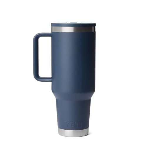Image of YETI Rambler 40 oz Travel Mug with Flip Straw Lid - Stainless Steel, Vacuum Insulated, Leakproof, Cup Holder Friendly, Navy