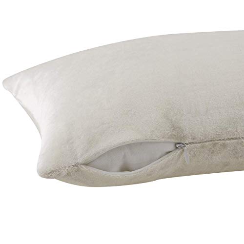 Image of GIGIZAZA White Velvet Decorative Throw Pillow Covers Cases for Sofa Bed 2 Pack Soft Cushion Cover (Rice Ivory, 12 x 20- Set of 2)