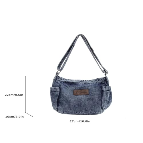 Bolso hobo de mezclilla para mujer - Bolso bandolera retro de gran capacidad con diseño liso, bolso cruzado versátil miniatura 4