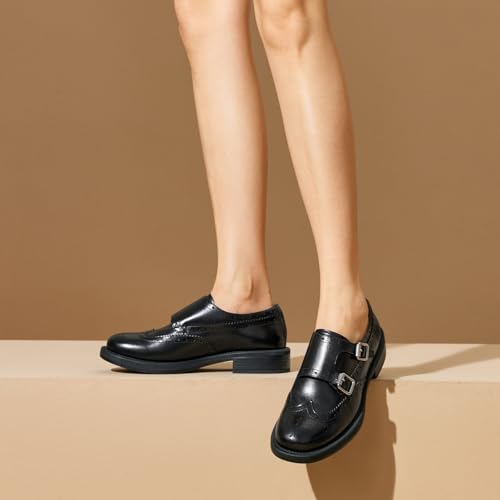 Image of BEAU TODAY Women Monk Strap Loafers Cap Toe Business Causal Loafer Shoes