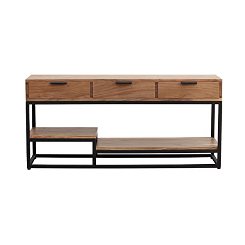 Miliboo Meuble TV en Bois Massif et métal Noir L115 cm Warren