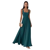 Weinaze Teal Long Bridesmaid Dresses for Wedding A Line Pleated Square Neck Maxi Dress Chiffon Formal Evening Gowns with Straps US Size 04