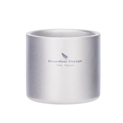 iBasingo Gobelet à double paroi en titane 75 ml - Tasse de voyage - Tasse isotherme pliable - Vaisselle légère et durable pour la randonnée quotidienne -...