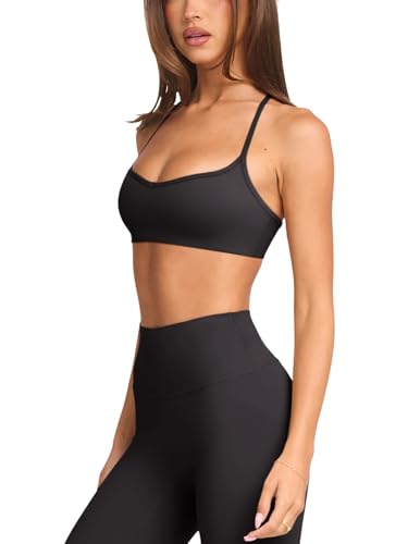 Image of LASLULU Womens Adjustable Spaghetti Straps Sports Bra Sweetheart Neck Wireless Padded Workout Yoga Crop Tops