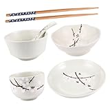 UKCOCO Vajilla Japonesa para Práctico Cuenco Plato Taza Cuchara y Palillos para Uso Doméstico