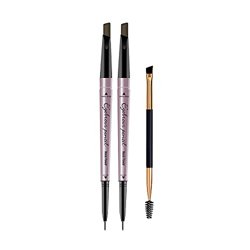 MAKETOPYZN 2-IN-1 Eyebrow Pencil 2pcs, Eyebrow Brush with Dual Ends 1pc, Eyebrow Makeup Kits for Drawing and Filling Natrual Brows (Khaki)