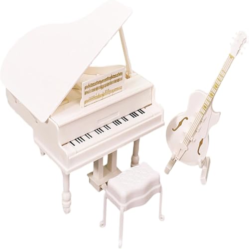 Grand Piano Miniature, 3-Piece Doll House Furniture Set, Realistic Piano Model for Pretend Play, Miniature Toys for Dollhouse Decoration and Collection Display