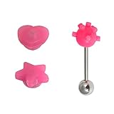 Silikonhüllen in Rosa. Zungenpiercing-Set, Chirurgenstahl, mit 3 weichen Silikon-Abdeckungen wie abgebildet, Größe 1,6 mm, Länge 16 mm, Kugeln 6 mm, Barbell-Piercing, Tickler, inklusive Größentabelle von TDi Jewellery