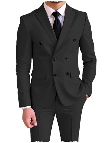 Men's 2 Piece Double Breasted Suits Prom Tuxedo Set Formal Casual Wedding Suit for Men