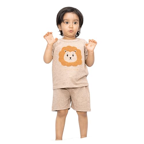 Image of ARIEL Baby Boys & Baby girls Cotton Printed Round Neck Half Sleeve T-shirt & Short Summer Clothing Sets