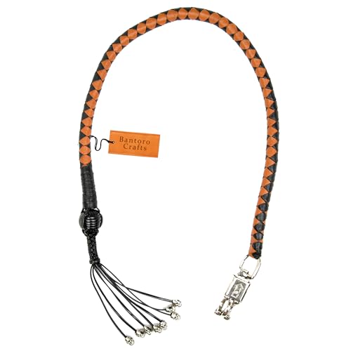 Fouet de motard 42" en cuir véritable haut de gamme avec boucle chrome