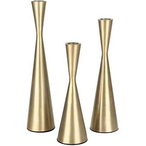Vixdonos Brass Gold Taper Candlestick Holders Metal Candle Holders Set of 3 Table Decorative Candle Stand for Wedding, Dinning, Party,Home Decor (Gold) Cover
