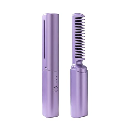 Pettine da parrucchiere, Pettine elettrico per raddrizzare, Mini pettine per capelli lisciante, piastra per capelli portatile ricaricabile, piastra per capelli a pettine caldo senza fili (viola)