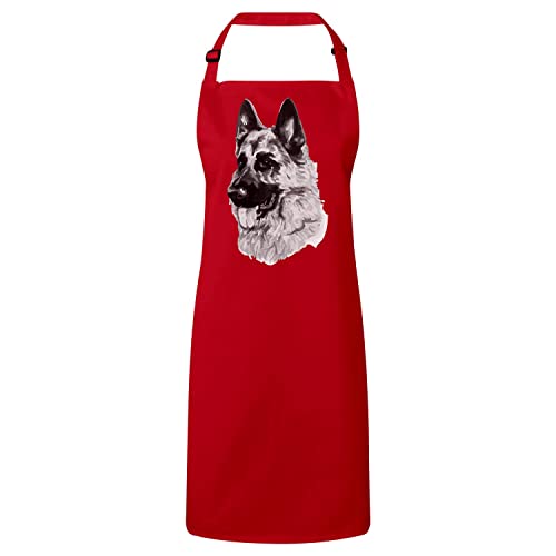 Tablier cuisine rouge berger allemand cadeau mignon original maître de grand chien