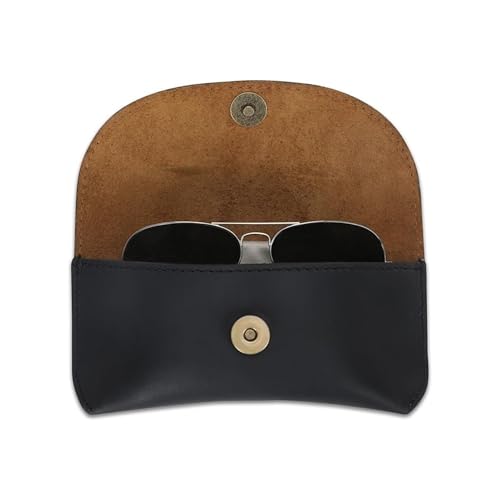 Image of Leather Eyeglass Case Genuine Leather Sunglasses Case Eyewear Pouch Glasses Sleeve Slim Unisex Eyeglass Holder