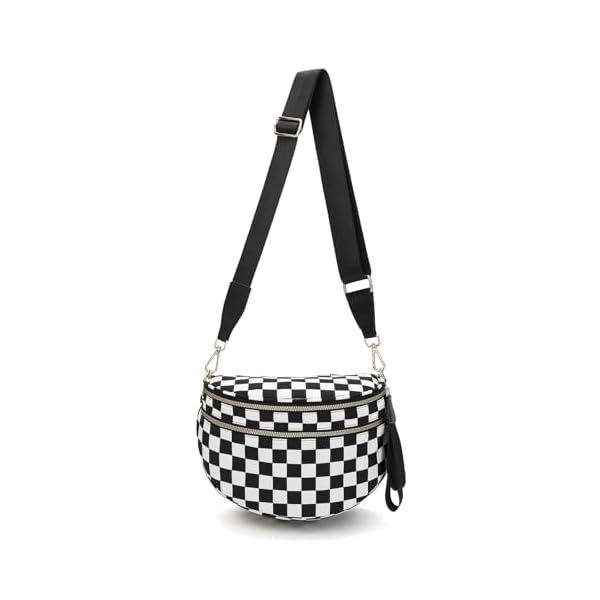 Bum Bags for Women Crossbody, Black and White Checkered Crossbody Bum Bag, Fanny Pack for Girls, Waist Bag Crossbody Purse with Adjustable Belt