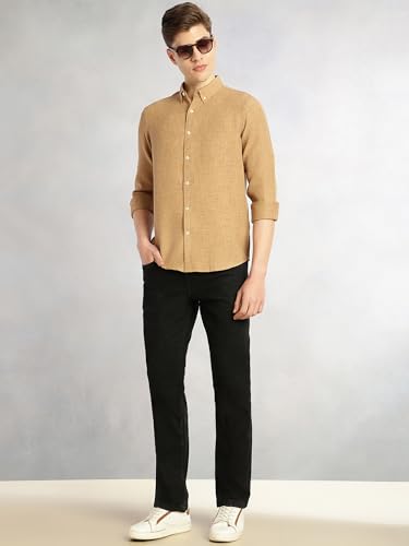 Image of Thomas Scott Men's | Solid | Textured Fabric | Full Sleeve | Slim Fit | Polyester-Blend | Spread Collar | Casual Shirt