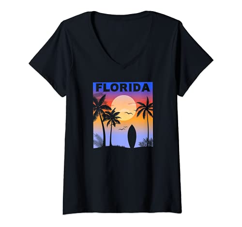 Donna beach sunset summer vacation palm tree beach lover beach art maglietta con collo a v