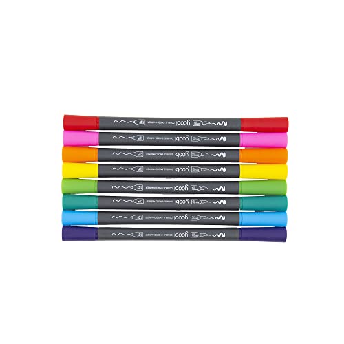 Yoobi | Double Ended Marker Set | Brush Marker Tip And Fine Marker Tip | 8 Unique Colors | For Office & School | Great For Art & Calligraphy | Non-Toxic & Washable #TOP4
