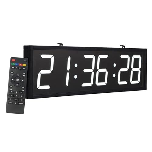 Reloj digital LED de pared con control remoto, cronómetro, temporizador, alarma, temperatura y humedad, 6 dígitos, color blanco miniatura 1