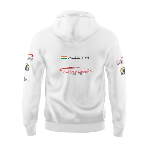 Image of DUDEME : Ajith Kumar Car Racing Motorsport Hoodie | AK Designs | Car Enthusiast for Men & Women White Hoodie 100% Cotton Car Printed Hoodies.