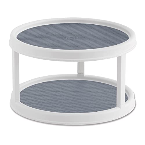 Copco Antideslizante Gabinete de despensa de 2 Niveles Lazy Susan Tocadiscos, Plástico, Blanco y Gris Oxford Cover