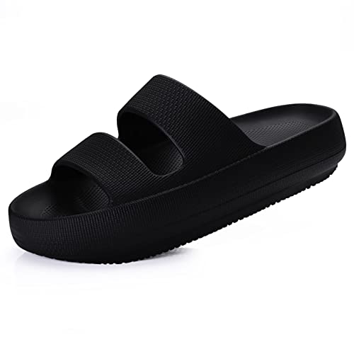 Shevalues Cloud Slides For Women With Arch Support Pillow Soft Slip On Sandals Lightweight Summer Slippers For Plantar Fasciitis Black 39 #TOP3
