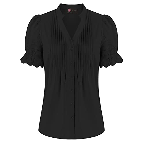 KANCY KOLE Damen Kurzarm Bluse Shirts Atmungsaktiv Schwarz Blusen & Tuniken Elegant Basic Oberteile Elegant Baumwolle Freizeitshirt KC0206S22-02_00S Cover